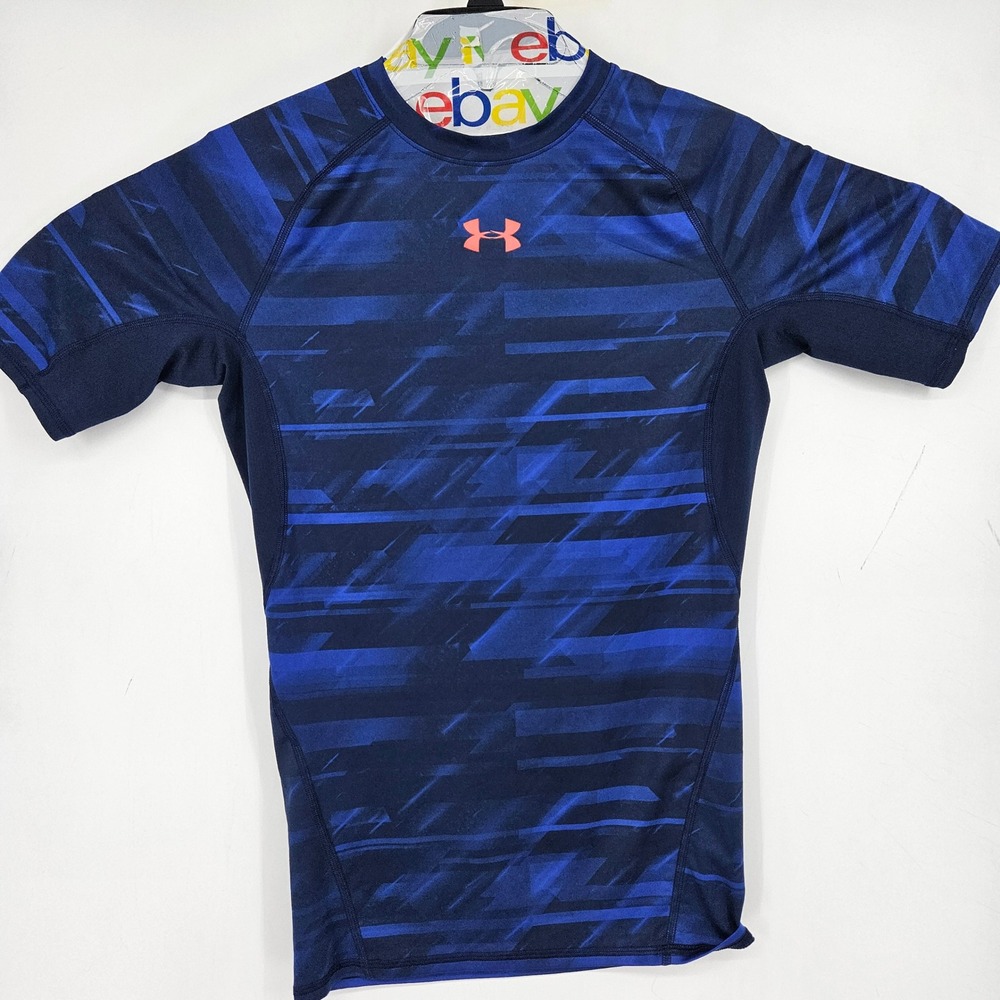 Under Armour Compression Shirt Mens Medium Blue Heatgear Short Sleeve